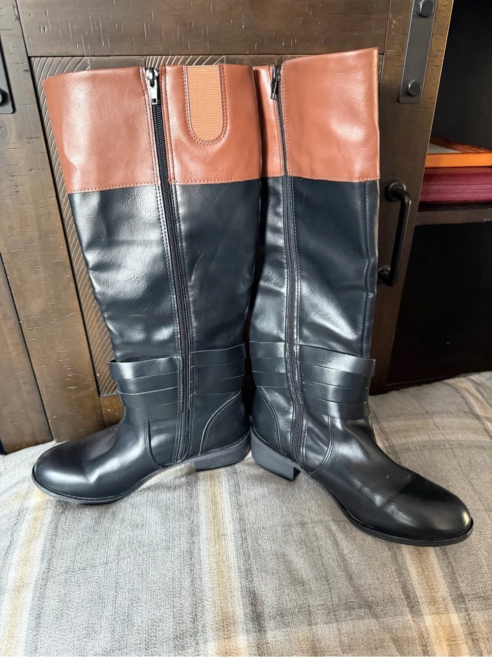 St. John's Bay Black and Brown Over-the-Knee Riding Boots